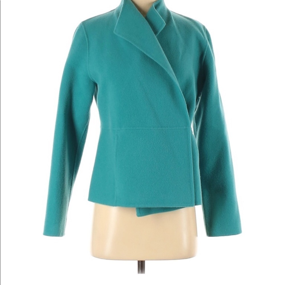 Eileen Fisher teal wool cardigan jacket xs